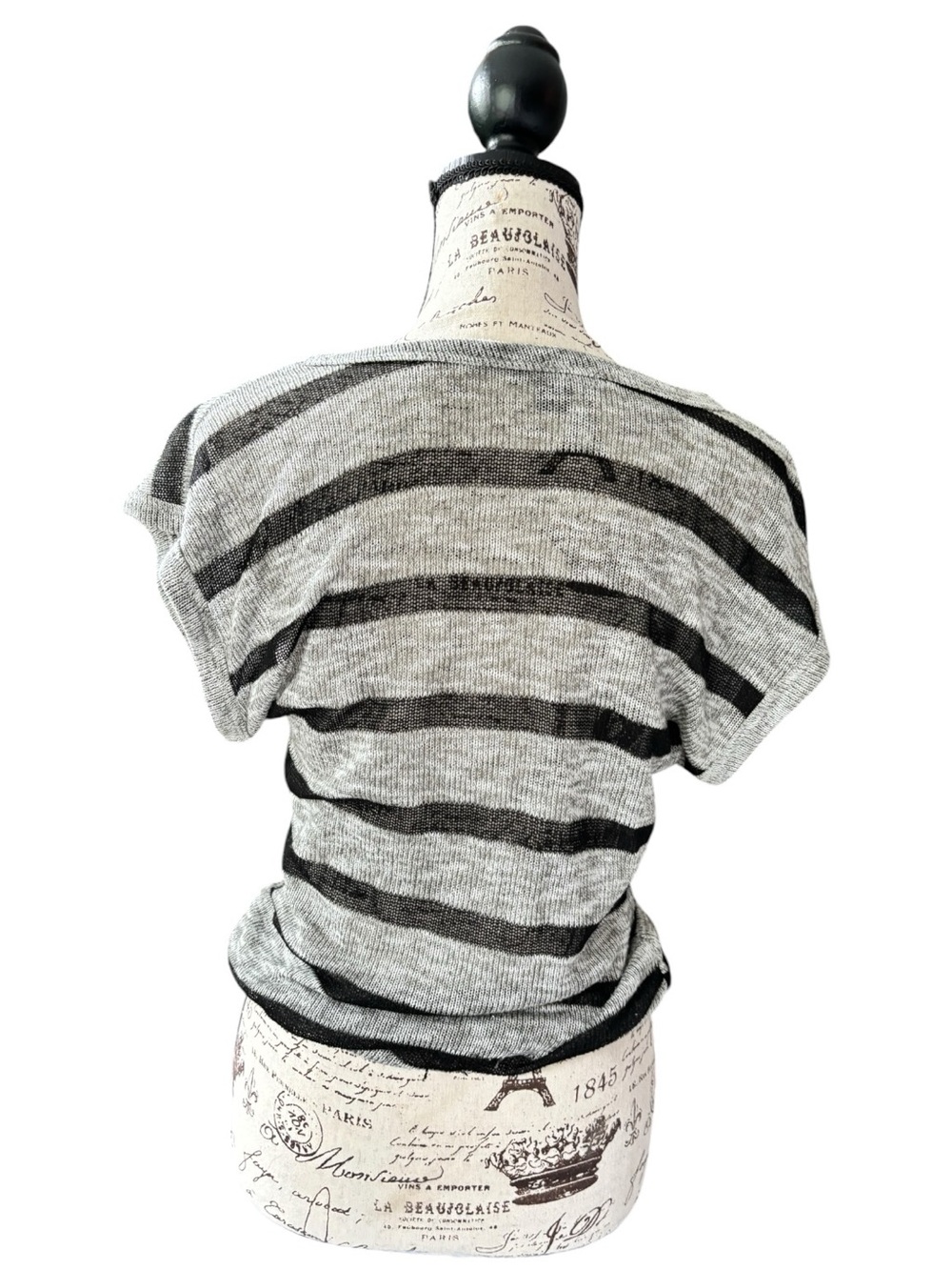 Twenty One Gray Black Striped Knit Top Small Cap Sleeve Casual - Picture 3 of 13